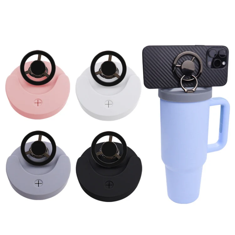For Stanley 40oz Tumbler Cup Leak-proof Silicone Lid with Magnetic Phone Holder(Gray) - Image 2