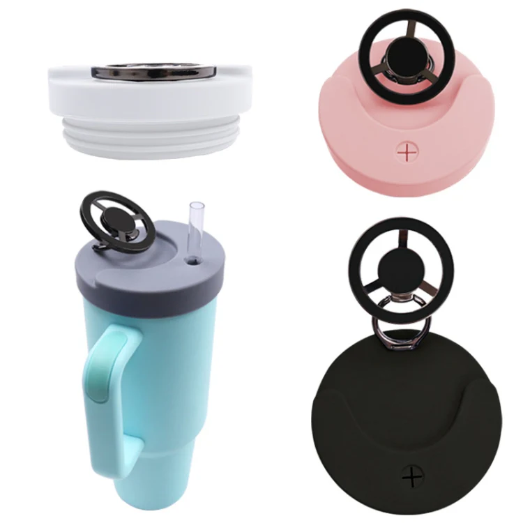 For Stanley 40oz Tumbler Cup Leak-proof Silicone Lid with Magnetic Phone Holder(Gray) - Image 3