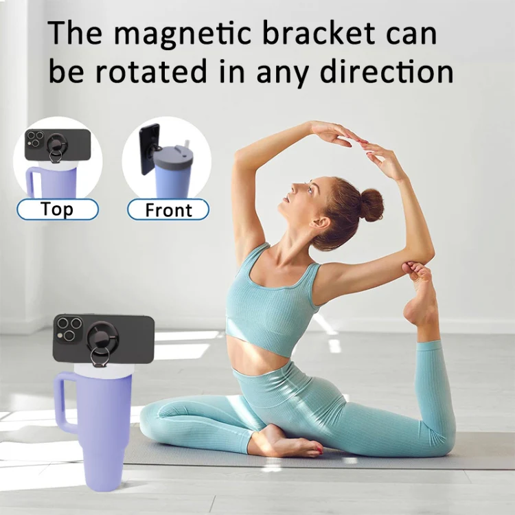 For Stanley 40oz Tumbler Cup Leak-proof Silicone Lid with Magnetic Phone Holder(Pink) - Image 5