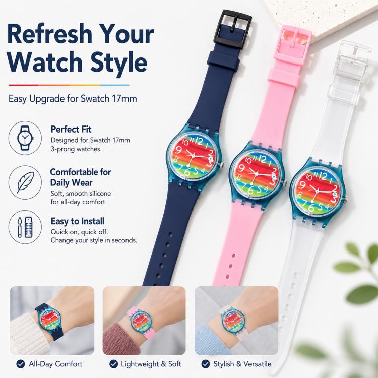 For Swatch 17mm xDfind Convex Mouth Solid Color Silicone Watch Band(Translucent) - Image 7