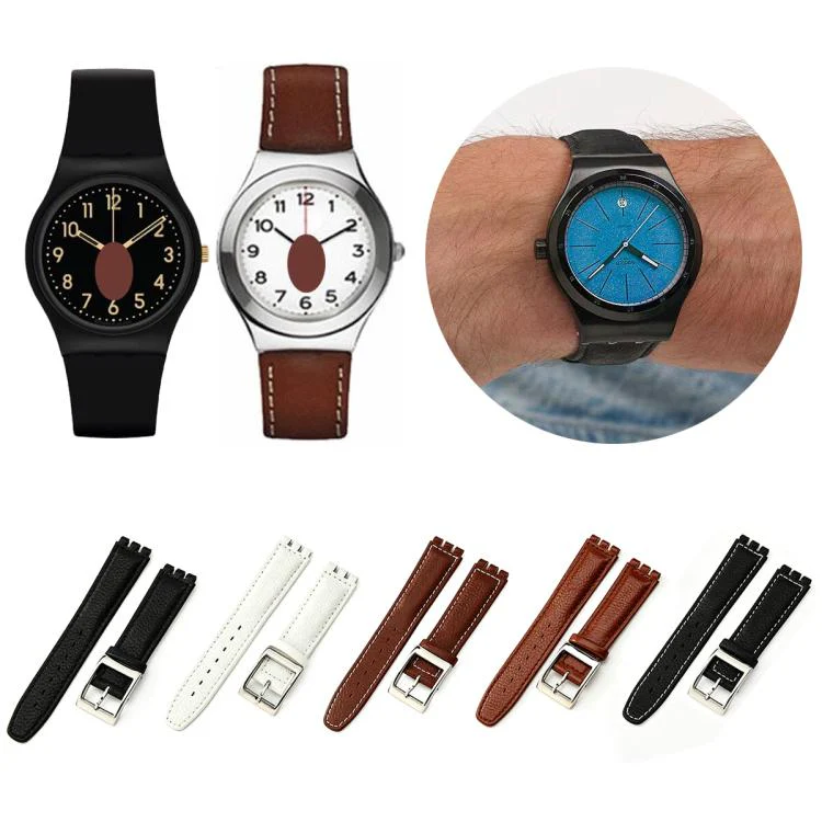 For Swatch 17mm xDfind Convex Mouth Steel-colored Buckle Litchi Texture Genuine Leather Watch Band(Black) - Image 2