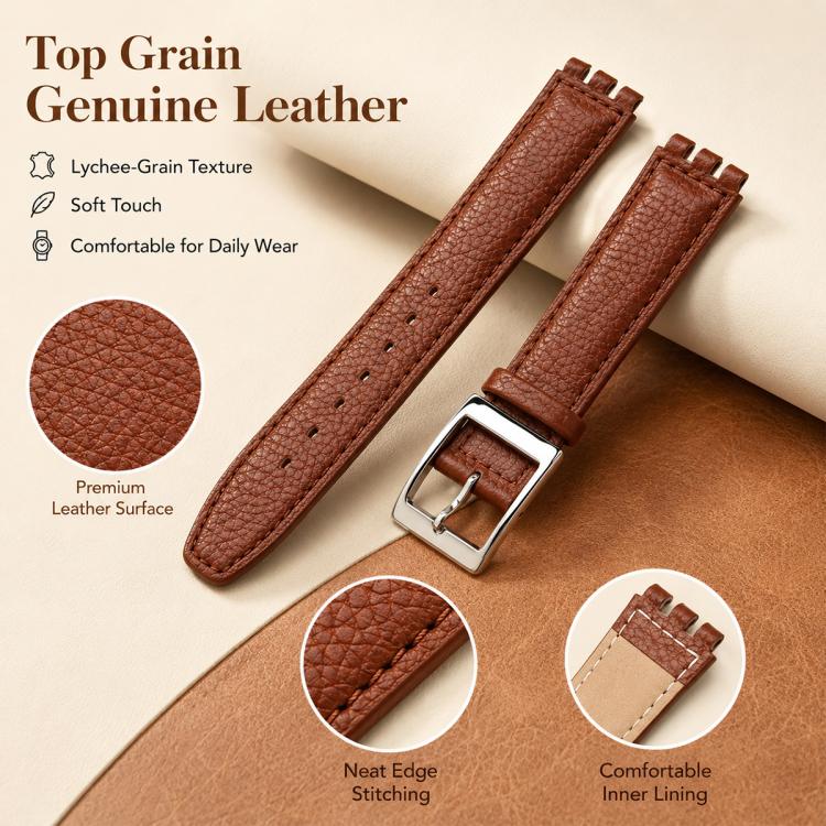 For Swatch 17mm xDfind Convex Mouth Steel-colored Buckle Litchi Texture Genuine Leather Watch Band(Black) - Image 5