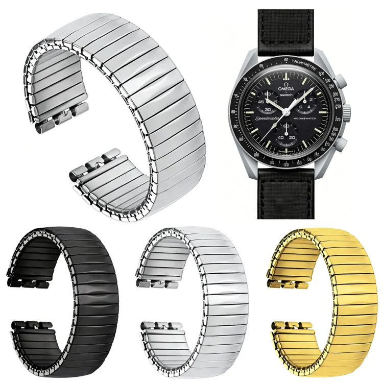 For Swatch 17mm xDfind Trapezoid Stainless Steel Spring Elasticity Watch Band(Gold) - Image 2