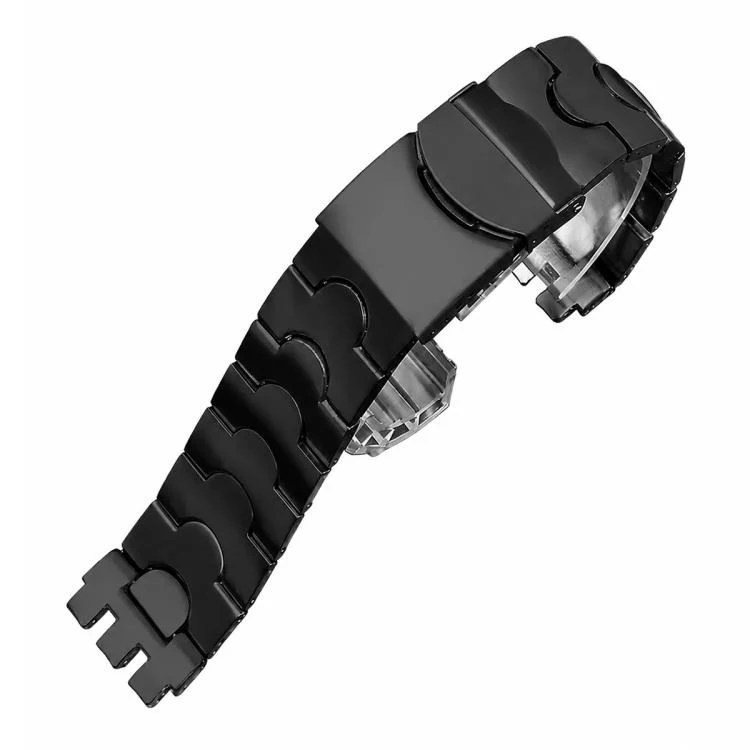For Swatch 19mm xDfind Crescent-shaped Convex Mouth Steel Watch Band(Black)