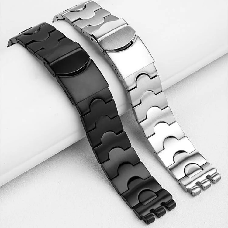For Swatch 19mm xDfind Crescent-shaped Convex Mouth Steel Watch Band(Black) - Image 2