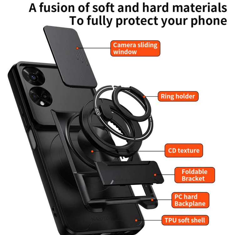 For TCL 50 5G Lens Sliding Window Multifunctional Magnetic Shockproof Phone Case(Orange) - Image 3