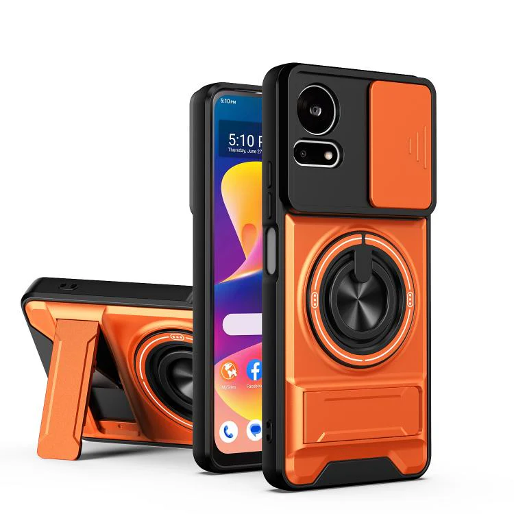 For TCL 50 LE 4G Lens Sliding Window Multifunctional Magnetic Shockproof Phone Case(Orange)