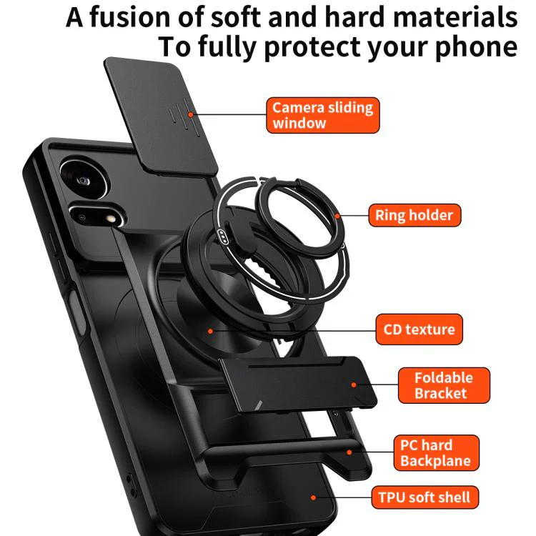 For TCL 50 LE 4G Lens Sliding Window Multifunctional Magnetic Shockproof Phone Case(Red) - Image 3