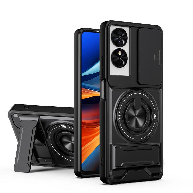 For TCL 50 SE Lens Sliding Window Multifunctional Magnetic Shockproof Phone Case(Black)