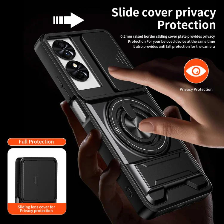 For TCL 50 SE Lens Sliding Window Multifunctional Magnetic Shockproof Phone Case(Black) - Image 7