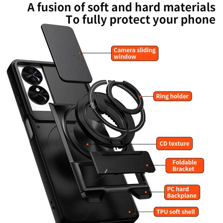 For TCL 50 SE Lens Sliding Window Multifunctional Magnetic Shockproof Phone Case(Orange) - Image 3