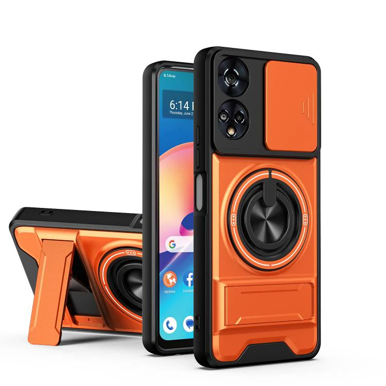 For TCL 50 XE 5G Lens Sliding Window Multifunctional Magnetic Shockproof Phone Case(Orange)