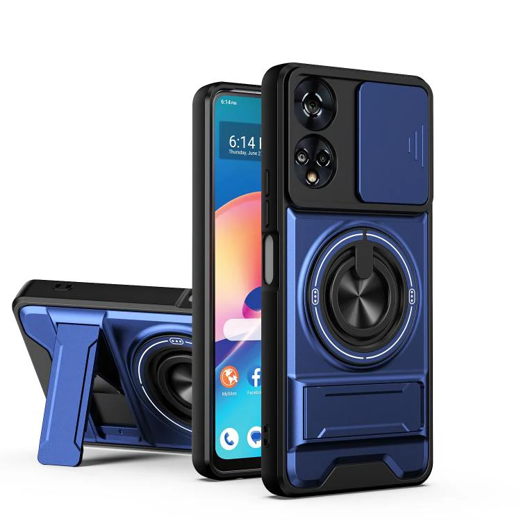 For TCL 50 XE 5G Lens Sliding Window Multifunctional Magnetic Shockproof Phone Case(Royal Blue)