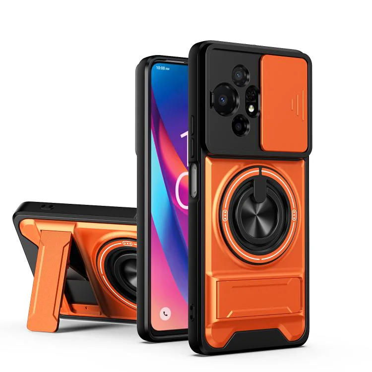For TCL 50 XL 5G Lens Sliding Window Multifunctional Magnetic Shockproof Phone Case(Orange)
