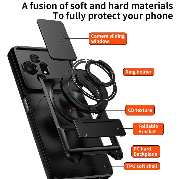 For TCL 50 XL 5G Lens Sliding Window Multifunctional Magnetic Shockproof Phone Case(Red) - Image 3
