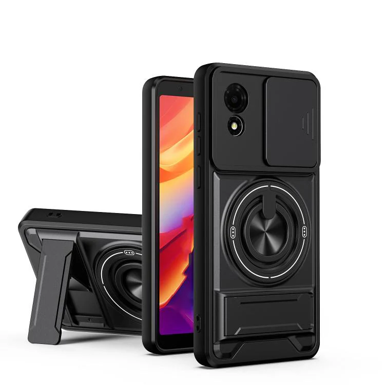 For TCL 501 4G Lens Sliding Window Multifunctional Magnetic Shockproof Phone Case(Black)