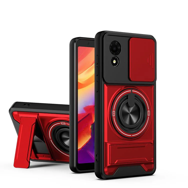 For TCL 501 4G Lens Sliding Window Multifunctional Magnetic Shockproof Phone Case(Red)