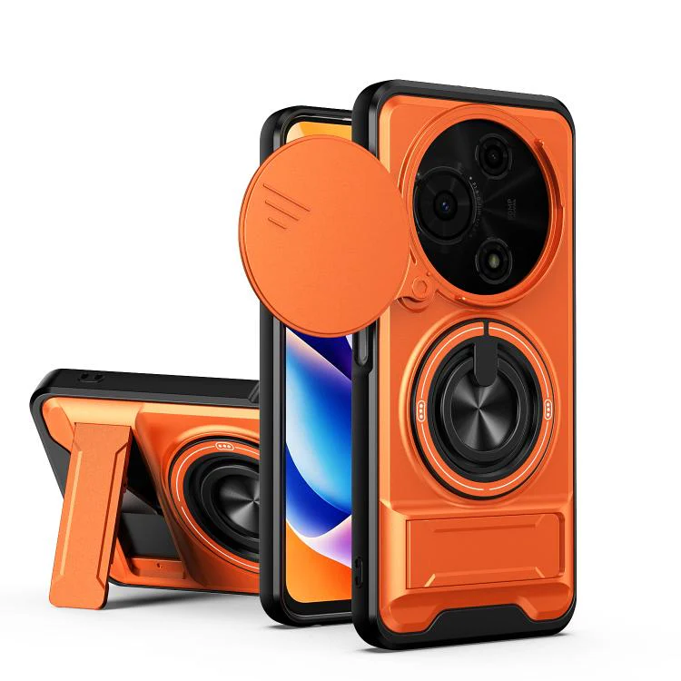 For TCL 605 4G Lens Sliding Window Multifunctional Magnetic Shockproof Phone Case(Orange)
