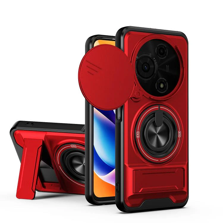 For TCL 605 4G Lens Sliding Window Multifunctional Magnetic Shockproof Phone Case(Red)