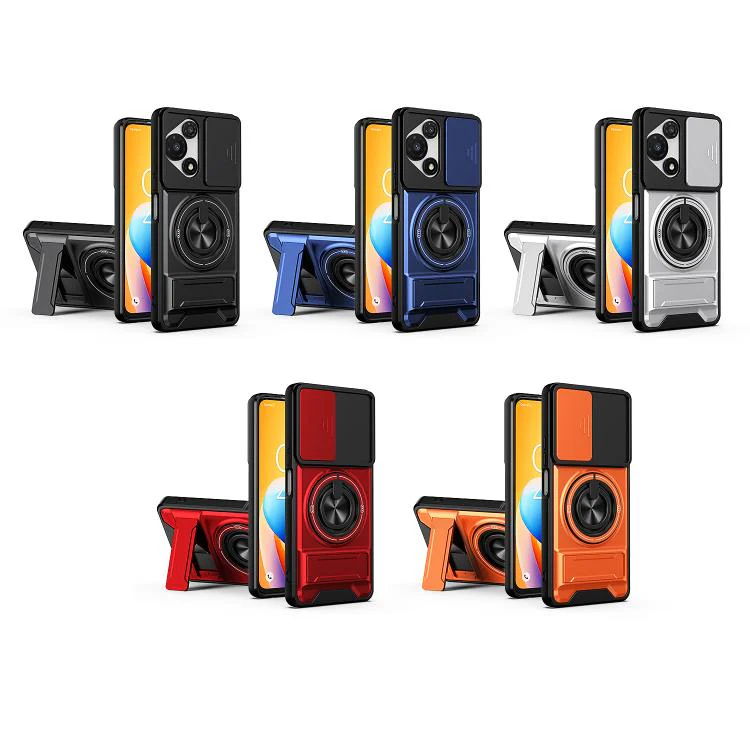 For TCL 60R 5G Lens Sliding Window Multifunctional Magnetic Shockproof Phone Case(Red) - Image 2