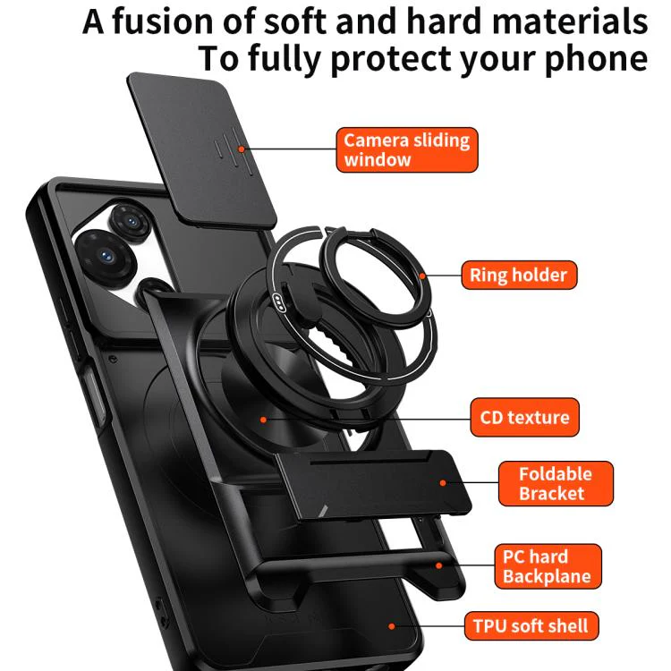 For TCL 60R 5G Lens Sliding Window Multifunctional Magnetic Shockproof Phone Case(Red) - Image 3