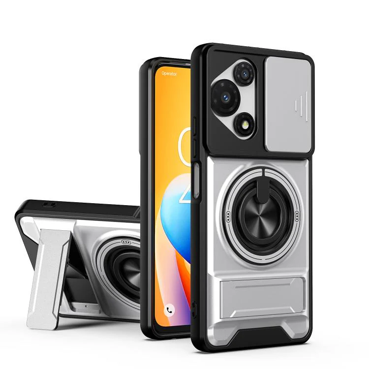 For TCL 60R 5G Lens Sliding Window Multifunctional Magnetic Shockproof Phone Case(Titanium Gray)