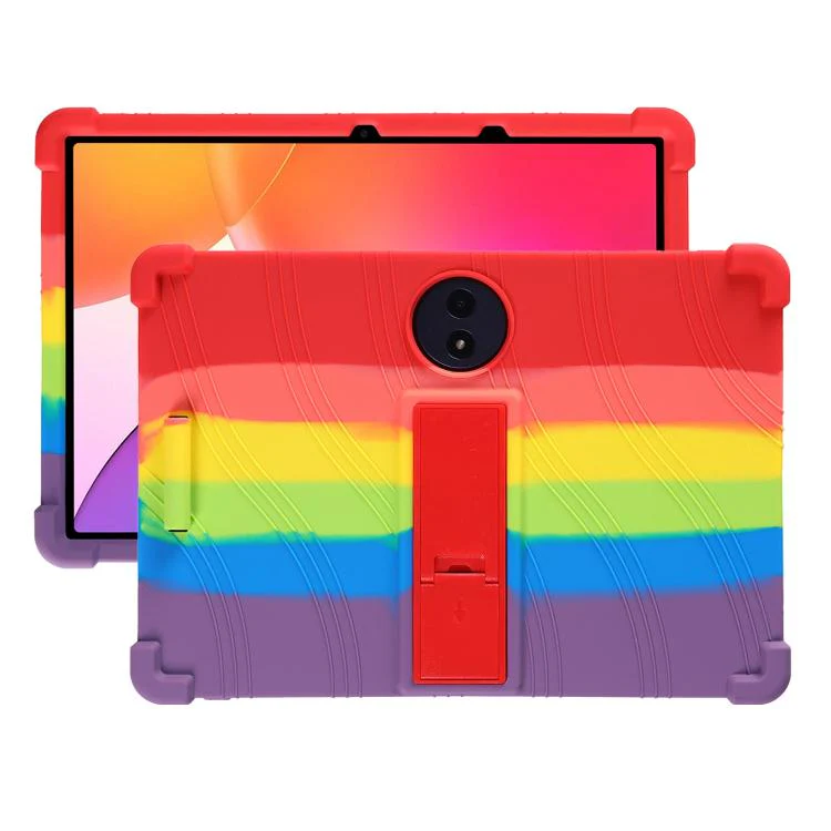 For TCL Tab A1 Plus 12.2 2026 Shockproof Silicone Tablet Protective Case with Holder(Rainbow)