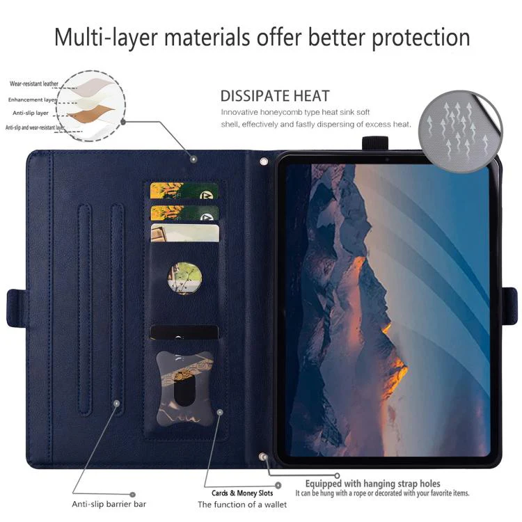 For Tecno Megapad Pro 12 Front Pocket Business Vegan Leather Tablet Case(Blue) - Image 4