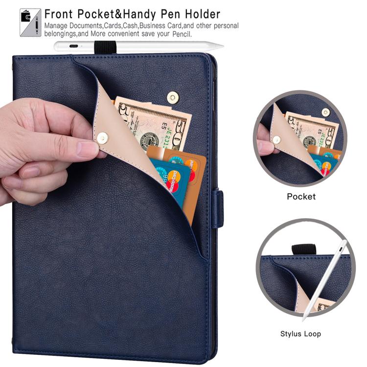 For Tecno Megapad Pro 12 Front Pocket Business Vegan Leather Tablet Case(Blue) - Image 5