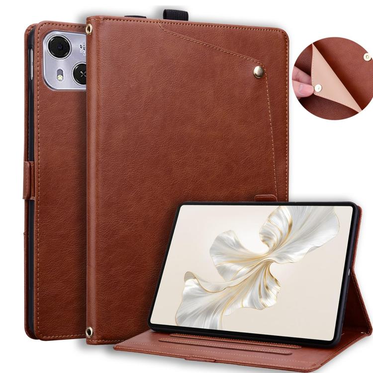 For Tecno Megapad Pro 12 Front Pocket Business Vegan Leather Tablet Case(Brown)