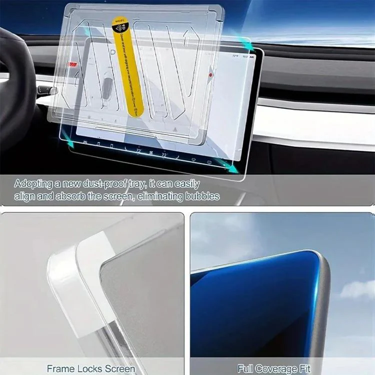 For Tesla Model 3 / Y Easy Install Box Dust-Free Anti-Fingerprint Car Navigator HD Tempered Glass Film - Image 7