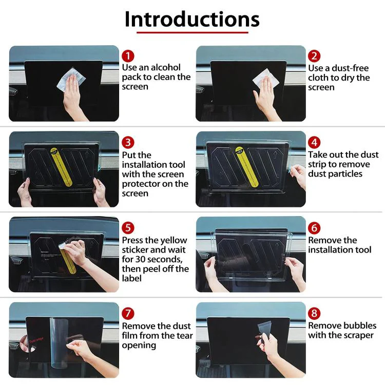 For Tesla Model 3 / Y Easy Install Box Dust-Free Anti-Fingerprint Car Navigator HD Tempered Glass Film - Image 8