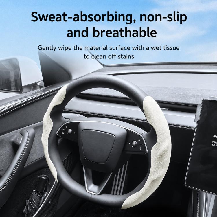 For Tesla Model Series Ultra-Thin Sweat-Wicking Steering Wheel Cover, Spec: Suede Black - Image 4