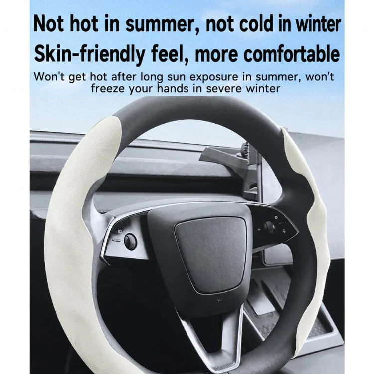 For Tesla Model Series Ultra-Thin Sweat-Wicking Steering Wheel Cover, Spec: Suede White - Image 5