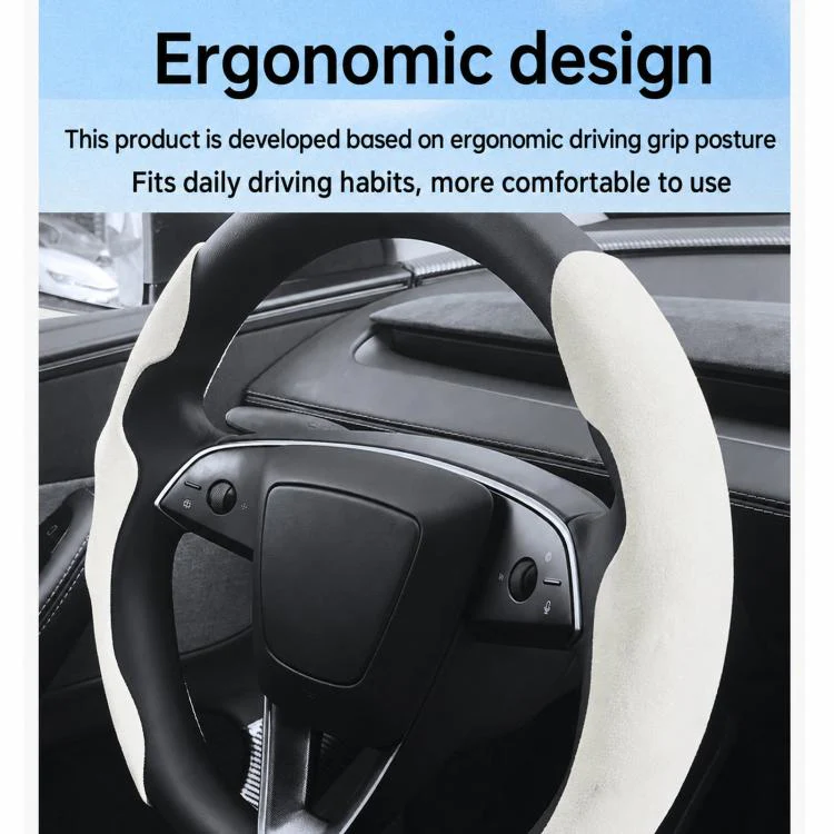 For Tesla Model Series Ultra-Thin Sweat-Wicking Steering Wheel Cover, Spec: Suede White - Image 6