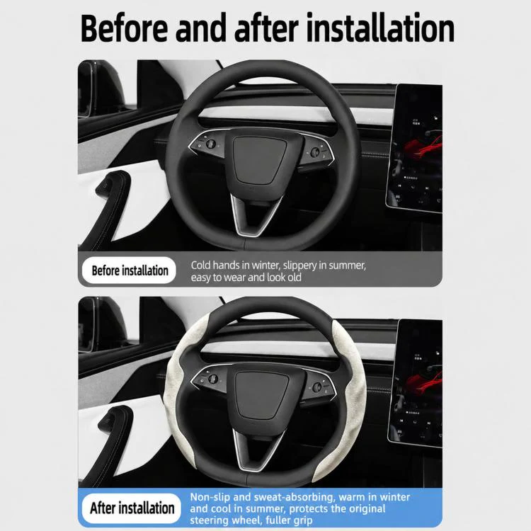 For Tesla Model Series Ultra-Thin Sweat-Wicking Steering Wheel Cover, Spec: Suede White - Image 7