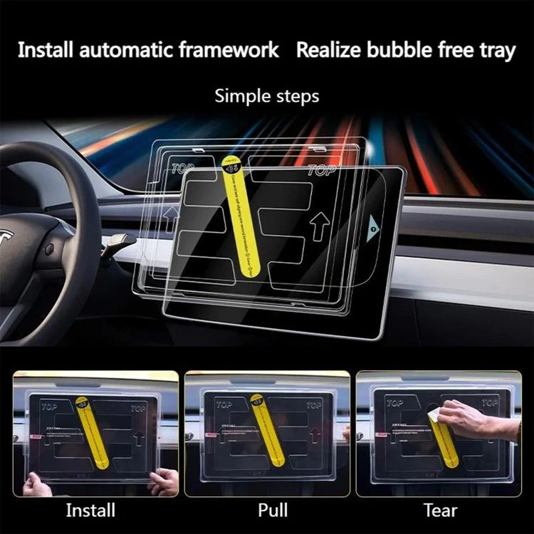 For Tesla Model Y Refresh 2025 Easy Install Box Dust-Free Anti-Fingerprint Car Navigator HD Tempered Glass Film - Image 3