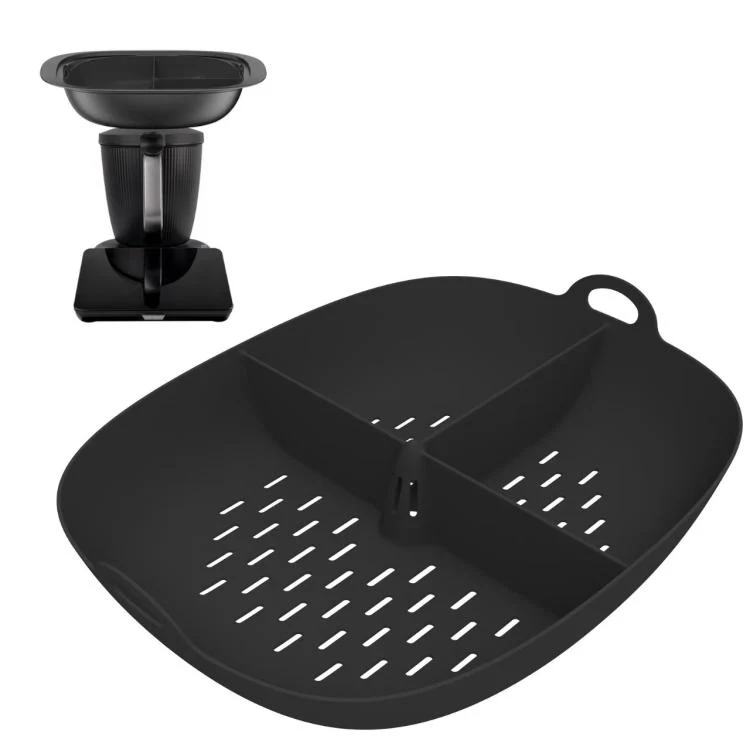 For Thermomix TM7 Food Processor Food Grade Silicone Divided Steamer Tray Replacement Part(Black)