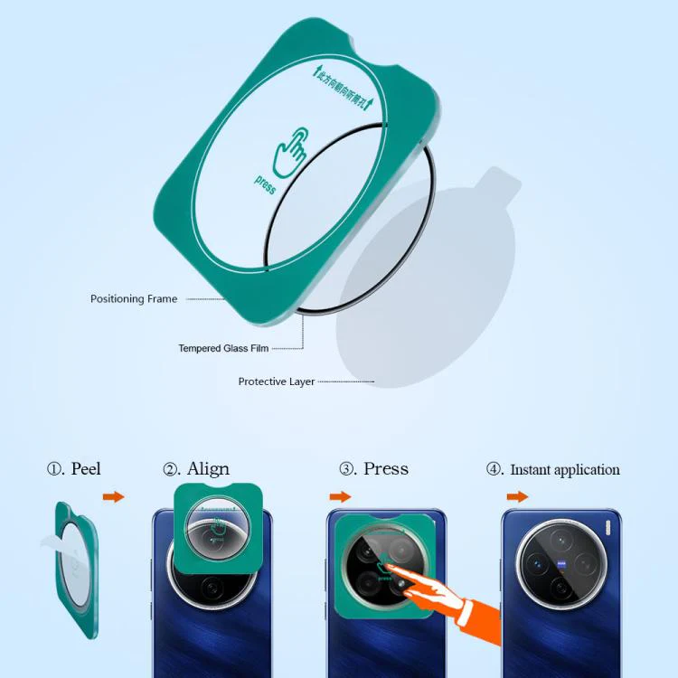 For vivo X200 2pcs/Set LeReach TF Series Snap Version HD Wear-Resistant Camera Lens Glass Film(Black) - Image 8