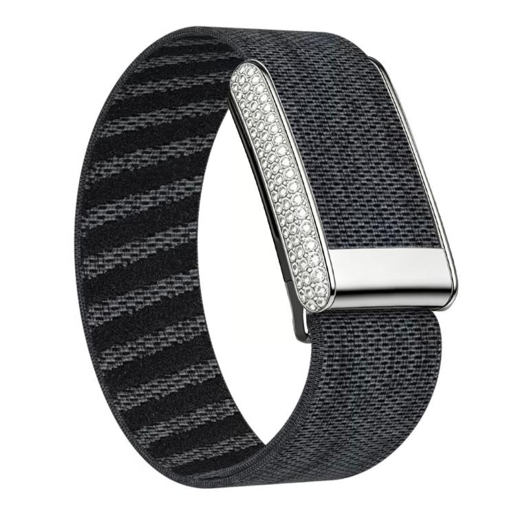 For WHOOP 5.0 Regular Full Diamond Style Elastic Nylon Watch Band(Black Grey)