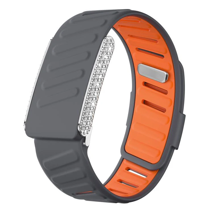 For WHOOP 5.0 Regular Full Diamond Style Two Color Silicone Watch Band(Dark Gray Orange)