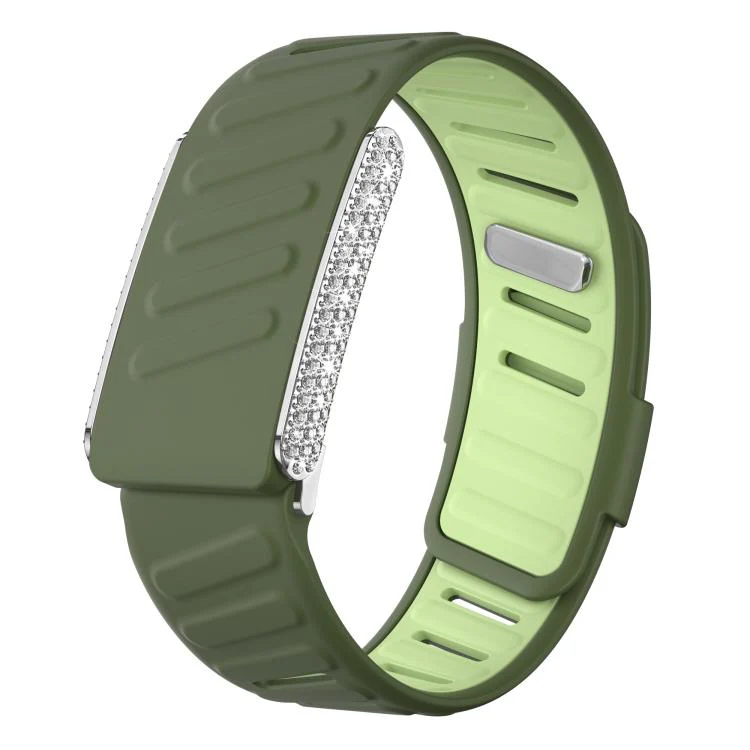 For WHOOP 5.0 Regular Full Diamond Style Two Color Silicone Watch Band(Dark Green Light Green)