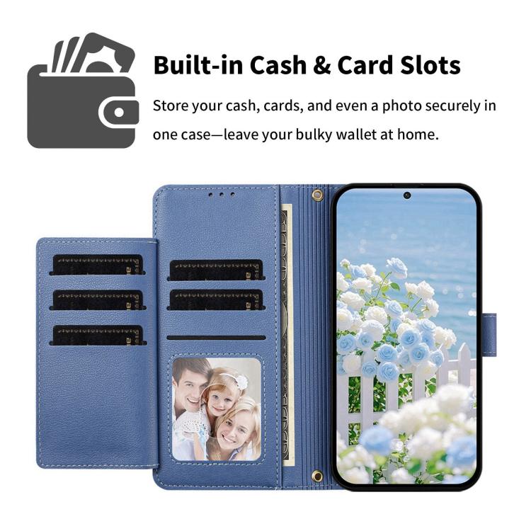 For Xiaomi 17 5G Butterfly Flower Zipper Wallet Vegan Leather Phone Case with Strap(Dark Blue) - Image 3