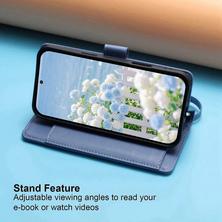 For Xiaomi 17 5G Butterfly Flower Zipper Wallet Vegan Leather Phone Case with Strap(Dark Blue) - Image 5