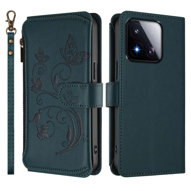 For Xiaomi 17 Max 5G Butterfly Love Flower Multi-card Zipper Wallet Leather Phone Case(Dark Green) - Image 2
