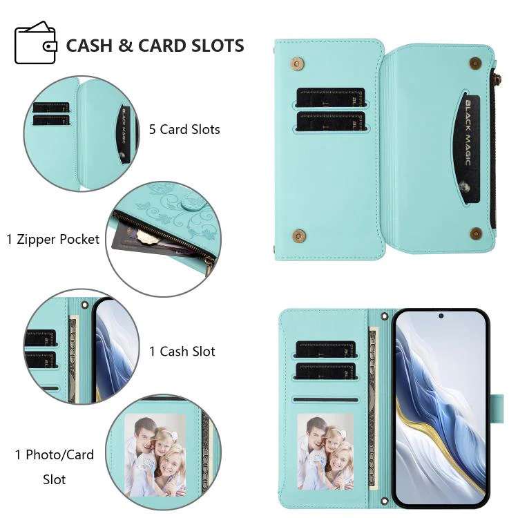 For Xiaomi 17 Max 5G Butterfly Love Flower Multi-card Zipper Wallet Leather Phone Case(Mint Green) - Image 3