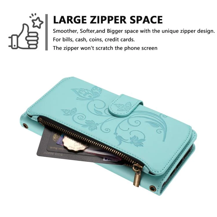 For Xiaomi 17 Max 5G Butterfly Love Flower Multi-card Zipper Wallet Leather Phone Case(Mint Green) - Image 4