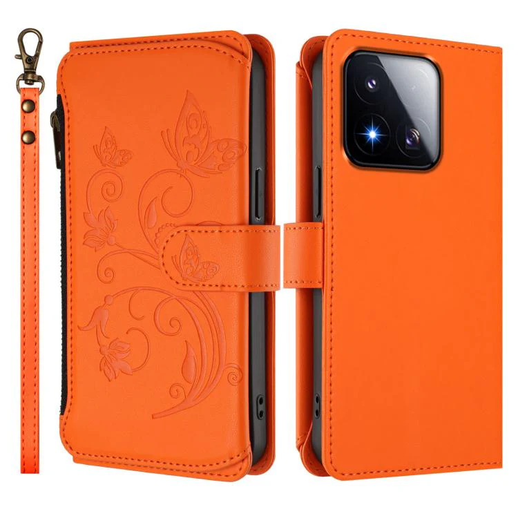 For Xiaomi 17 Max 5G Butterfly Love Flower Multi-card Zipper Wallet Leather Phone Case(Orange) - Image 2