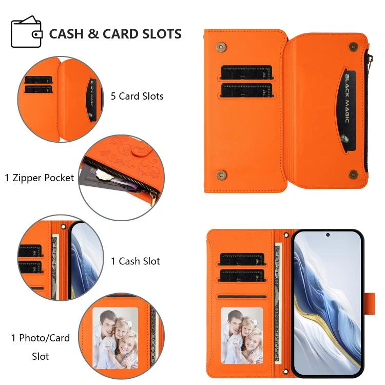 For Xiaomi 17 Max 5G Butterfly Love Flower Multi-card Zipper Wallet Leather Phone Case(Orange) - Image 3