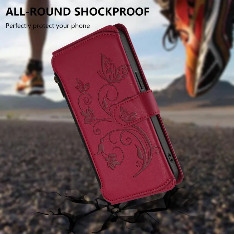 For Xiaomi 17 Max 5G Butterfly Love Flower Multi-card Zipper Wallet Leather Phone Case(Wine Red) - Image 5